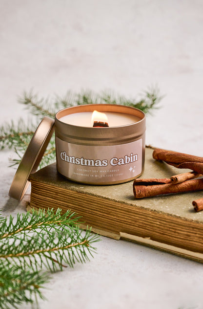 Christmas Cabin Wooden Wick Tin | Holiday 2024