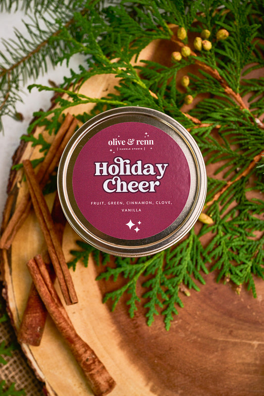 Holiday Cheer Wooden Wick Tin | Holiday 2024